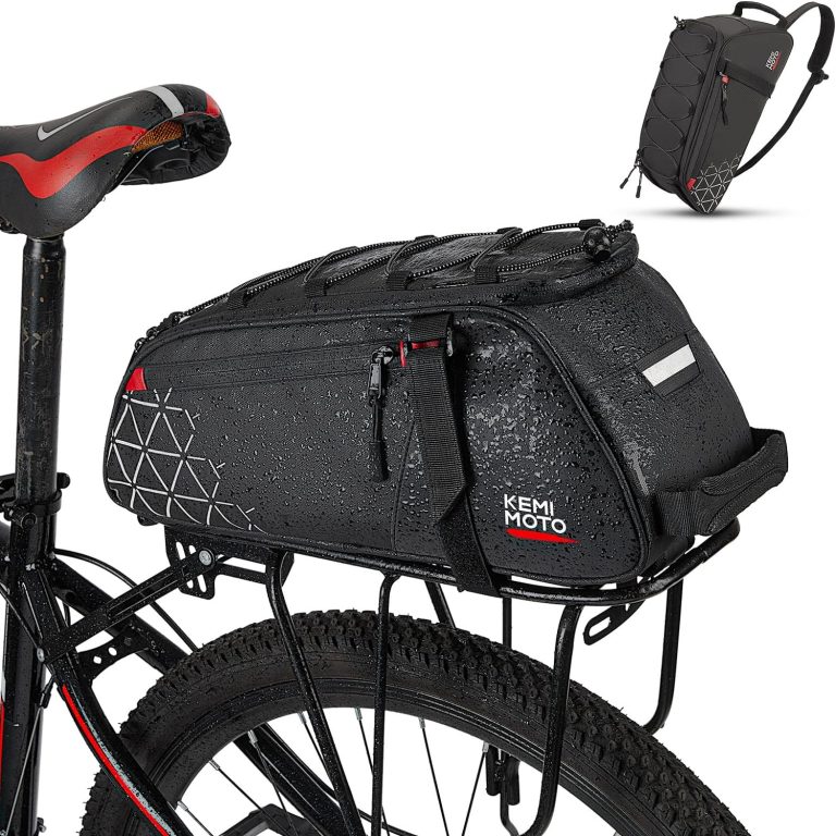 KEMIMOTO Rear Bike Rack Bag - 8L PVC Waterproof Pannier for Road and Mountain Bikes - Black Commuter Bag for Grocery Shopping and Cycling